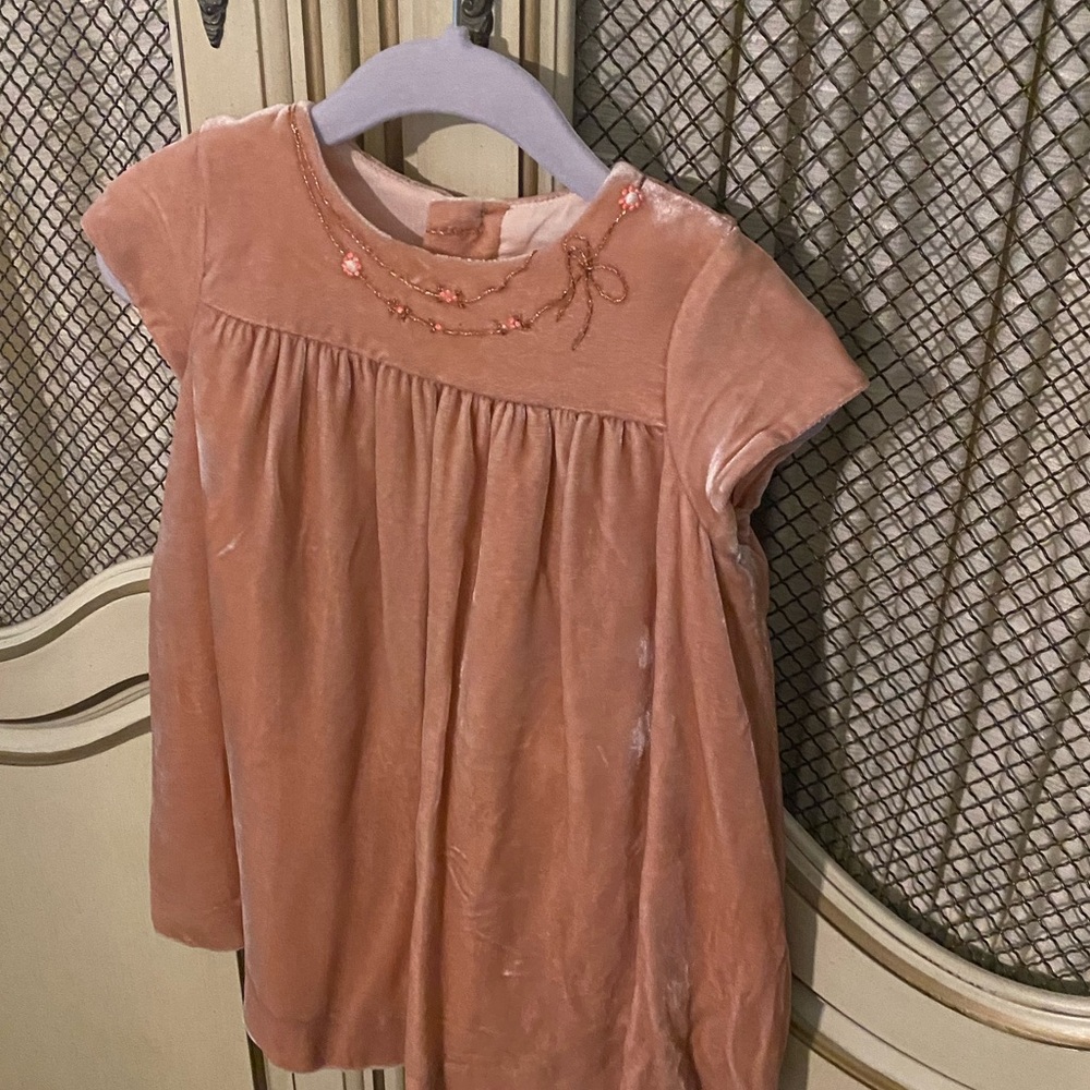 2T Bonpoint hand-embroidered velvet dress